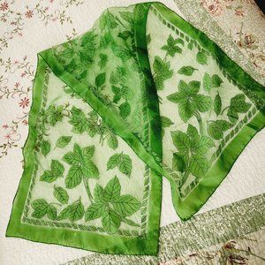 WOMAN'S GREEN SHEER SCARF-GREEN LEAVES DESIGN #1473